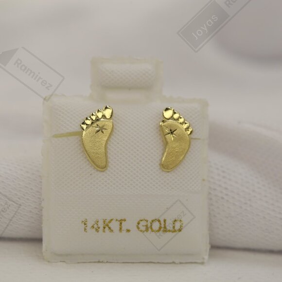 14K Solid Gold Baby Feet Earring • Symbol of Love & Motherhood. - Picture 1 of 8